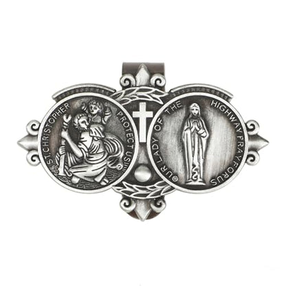 2-Pack Silver Car Visor Clip, St. Christopher Virgin Mary Catholic Driving Safety Medal - color: Silver