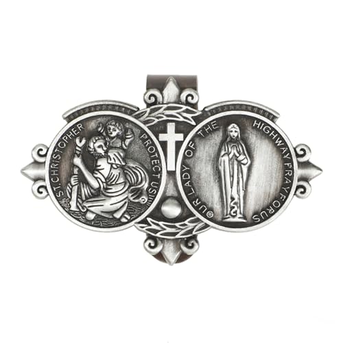2-Pack Silver Car Visor Clip, St. Christopher Virgin Mary Catholic Driving Safety Medal - color: Silver