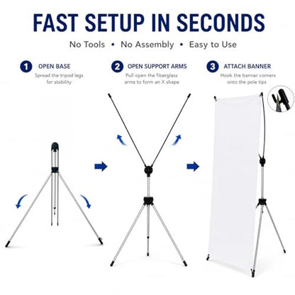 X Frame Banner Stand with Carrying Bag, Adjustable Display Stand 24"-31.5" W x 63"-72" H for Trade Shows, Events & Advertising (1 Unit)