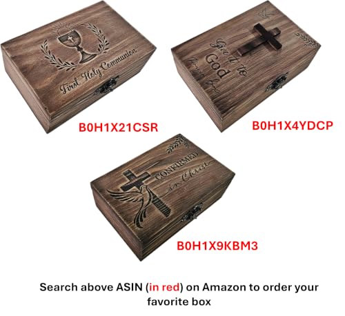 JB&C Premium Jewelry Box - Small Wooden Rosary Box Holder, 3.75 x 3 x 2 inches for First Communion, Prayer Cross Trinket Box, Decorative Jewelry Storage - size: 3.75" x 3" x 2"