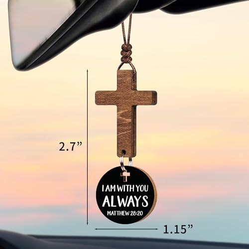 Christian Gifts for Men, Daily Bible Verse Cross for Car Mirror Hanging - color: With You Always (Black)