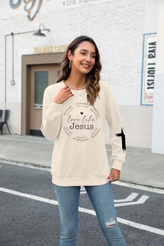 LOTUCY Christian Sweatshirt Women Love Like Jesus Shirt Faith Religious Saying Inspirational Casual lightweight Pullover - color: Apricot, size: Small