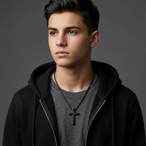 Stainless Steel Cross Necklace for Men, Philippians 4:13/Joshua 1:9/Isaiah 41:10 Scripture Pendant - Religious Baptism & Confirmation Gift for Husband,Teens 13+,Him - style: Always Remember