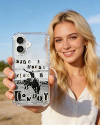 Cowboy Black White Phone Case Compatible with iPhone 17, Wild West Horse Phone Cover for iPhone 17 - color: Cowboy Horse