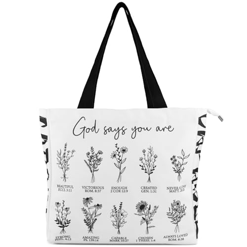 Christian Canvas Tote Bag for Women with Zipper, Bible Study Bag - color: 16-bible Floral