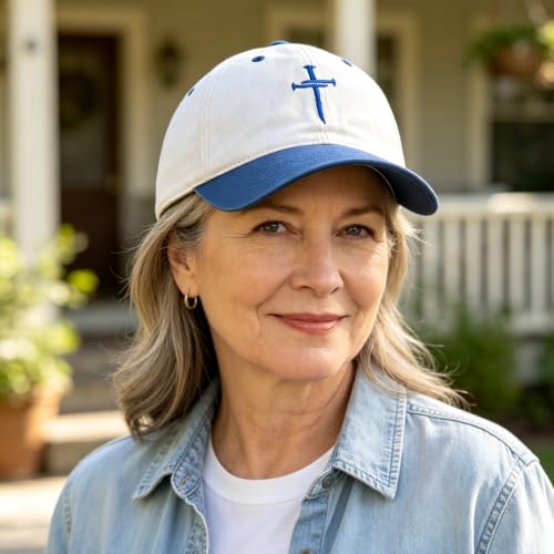 Vintage Baseball Cap for Men Women – Soft Cotton Embroidered Hat, Adjustable Low Profile Dad Hat - color: 3 Nail Cross Beige/Dark Blue