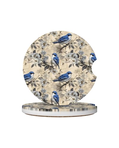 Ceramic Car Cup Coasters 2PCS - Blue Bird - color: Blue Bird