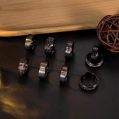 9Pcs 8MM Stainless Steel Band Rings for Men Women Chain Rings Simple Brushed Wedding Engagement Rings Set 7-13 - color: Black