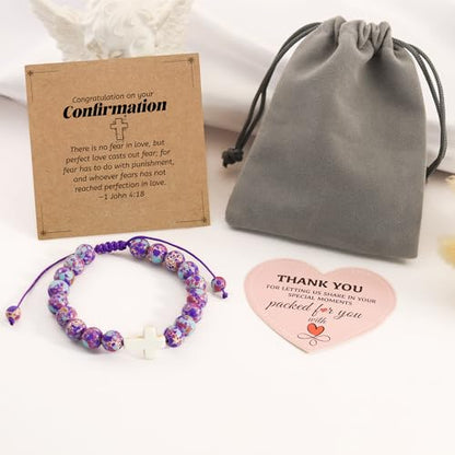 BAYLAY Gifts for Teen Girls Boys, Cross Bracelet for Kids Easter Christian Religious First Communion Baptism Confirmation Gifts for Girls Boys - color: Purple Imperial