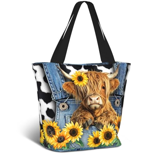Bible Tote Bags For Women Religious Church Bag Christian Tote Bags Inspirational For Women Organizer Christian Gift - color: Highland Cow