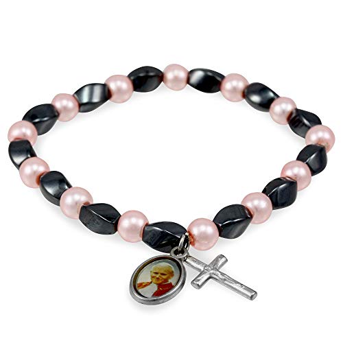 Rosary Bracelet Hematite - style: Pope John II - pink