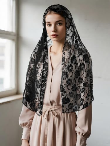 GERINLY Fashion Scarves for Women Lightweight Lace Printed Scarf Shawl Wrap - color: Blacklace