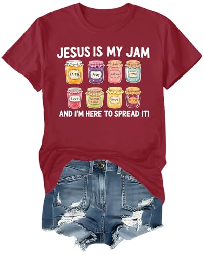 Jesus is My Jam and Im Here to Spread It Shirt Christian Faith T-Shirt Jam Graphic Tee - color: Claret, size: 3X-Large