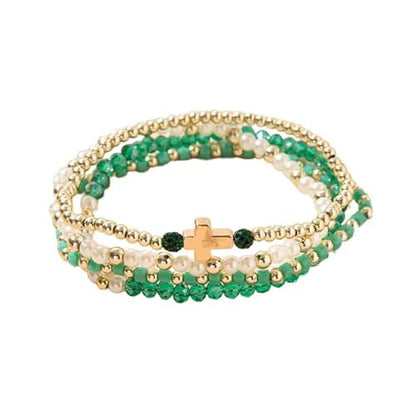 Colorful Cross Charm Bracelets for Women Men Adjustable Gold Plated Beaded Bracelet Boho Bead Ball Stretch Bracelet Birthday Summer Beach Jewelry - color: Green B