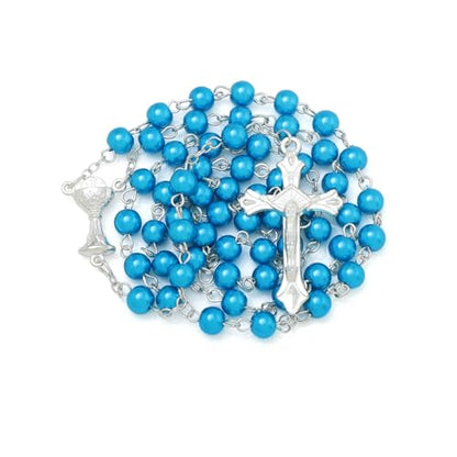 KOMI 6 MM Pearl Rosary Beads With Crucifix, Catholic Necklace for Women With Velvet Bag or Rosary Box - style: Rosary-7