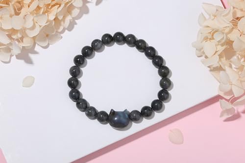 XIANNVXI Crystal Bracelet for Women Men 8 mm Natural Stone Beaded Bracelets Cat Bracelets Cross Bracelets Heart Bracelelt Jewelry for Women Birthday Gifts Stretch Bracelet - color: Grey-Labradorite