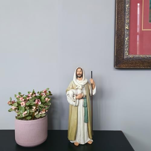 Good Shepherd Statue Jesus Holding Lamb 9.5inch Religious Modern Home Decor Figurine Indoor Tabletop Religious Gift - size: 9.5inch
