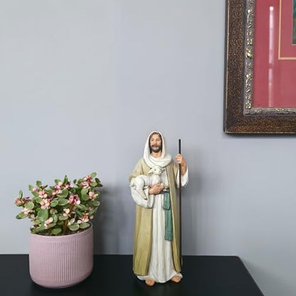 Good Shepherd Statue Jesus Holding Lamb 9.5inch Religious Modern Home Decor Figurine Indoor Tabletop Religious Gift - size: 9.5inch