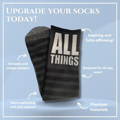 Bible Verse Socks for Men, Christian Scripture Crew Socks, Faith Gift - color: Philippians 4:13