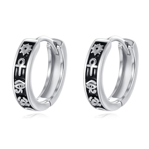 AOBOCO Black Hoops Earrings for Men Sterling Silver Viking Celtic Cross Heart Skull Round Triangle Hoop Earrings Birthday Father Day Christmas Jewelry Gifts for Men Women Friends - style: Ankh Hoops