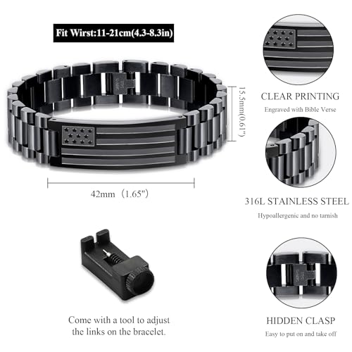 American Flag Bracelets Christian Christma Gifts for Men - color: Black
