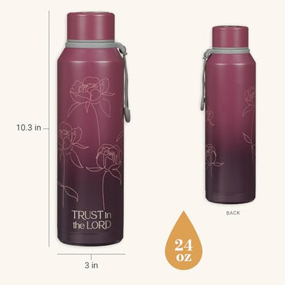 Christian Art Gifts Stainless Steel Double Wall Vacuum Sealed Insulated Water Bottle for Women: Trust in the Lord Bible Verse, Leak/Spill-proof, Scratch Resistant, Wide Mouth, Cute Plum Purple, 24 oz - color: Trust/Plum