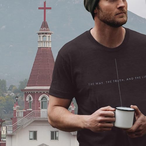 Christian Jesus Faith Shirts Men: The Way The Truth Life Cross Graphic Tee - color: Brown, size: Medium