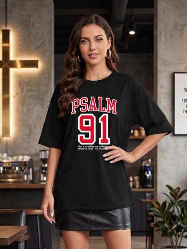 Tewmeu Christian Shirts for Women Oversized Psalm 23 Faith Bible Verse Tee - color: Black-a, size: Small