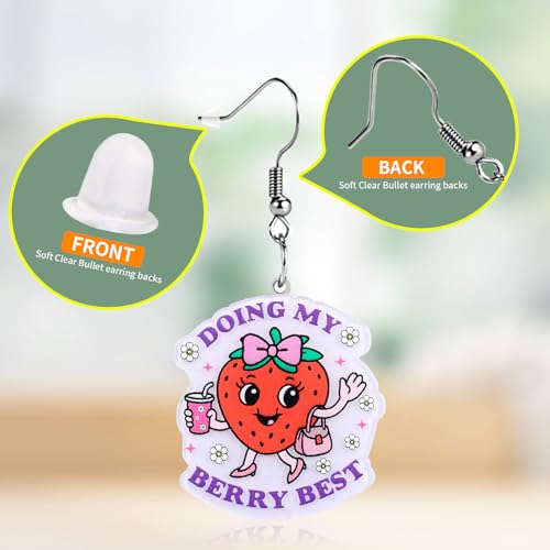 Christian Statement Earrings for Women, Acrylic Dangle Earrings, Lightweight Comfortable, Non Tarnish Hooks, Faith Jewelry, Religious Gift for Women - color: Doing My Berry Best Cute Strawberry
