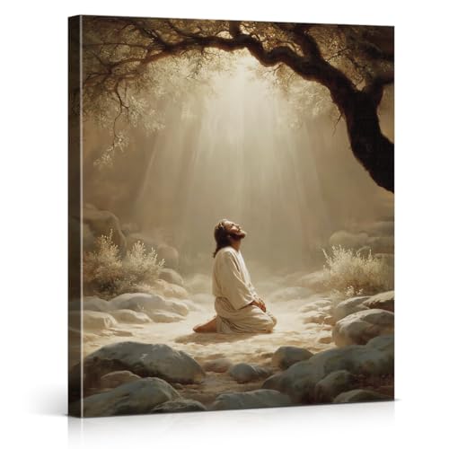 Christian Jesus Praying Wall Art Religious Canvas Print Picture Framed - color: color-F
