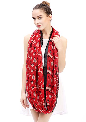 Lina & Lily Holiday Christmas Pattern Print Women's Infinity Scarf Lightweight - color: Red, Christmas