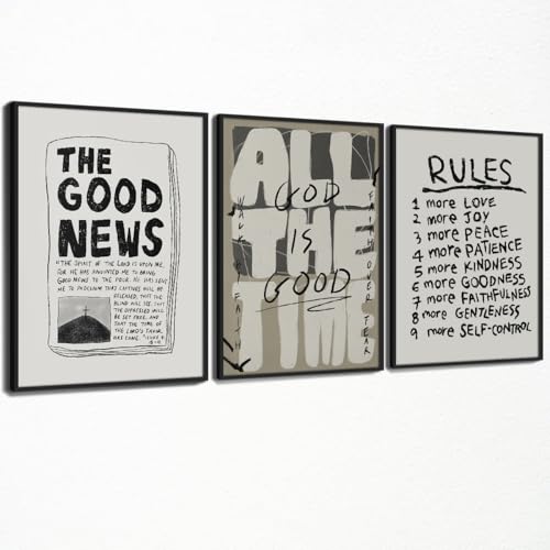 Fruit of The Spirit Bible Verse Posters Good News God Is Good Wall Art 12x16 inch Black Framed Set Of 3 Neutral Modern Inspirational Scripture Quotes Canvas Prints for Church Wall Decor - color: Black, size: 16.00 x 12.00 Black Framed