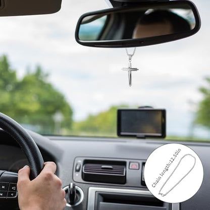 Car Rear View Mirror Polished Cross Pendant Crucifix Necklace - color: Silver