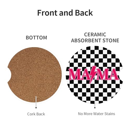 Mama Checkered Pink Car Cup Holder Coasters 2 Pack 2.63" for Women - color: White