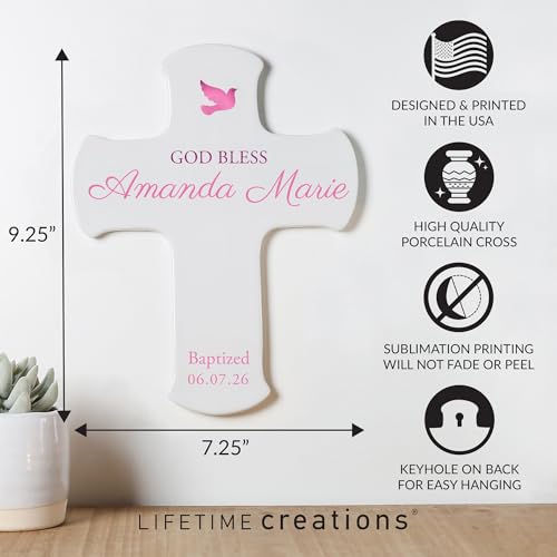 Baptism Wall Cross Personalized, Baptism Gifts for Baby Girl, 9 Inch - color: Pink