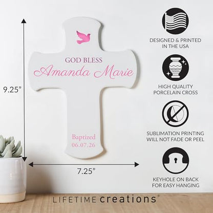 Baptism Wall Cross Personalized, Baptism Gifts for Baby Girl, 9 Inch - color: Pink