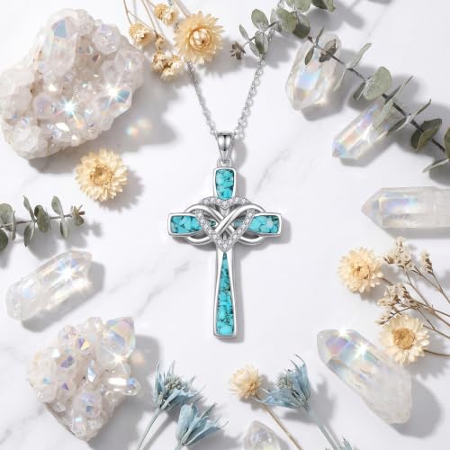 Infinity Cross Necklace S925 Sterling Silver Turquoise/Wooden/Opal/Abalone Cross Pendant Necklaces Christian Jewelry Gifts For Women - style: Heart Cross