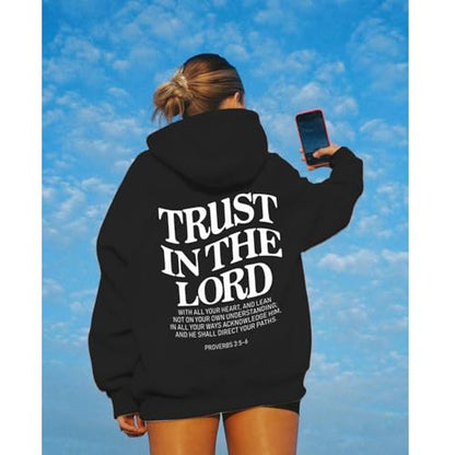 Tuislay Trust In The Lord Hoodie Christian Sweatshirts Women - color: Black(white Print), size: Small