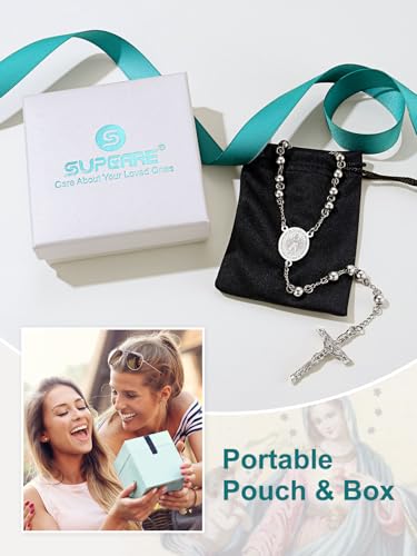 Supcare Rosary for Men Women Catholic Necklace Rosary Beads Customized - color: A01-Virgin Mary Silver