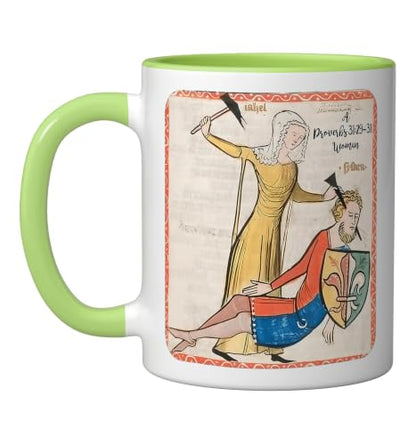 Proverbs 31 29 31 Woman Medieval Christian Art Design Ceramic Mug, Light Green/White, 11oz - color: Light Green/White, size: 11 Ounces