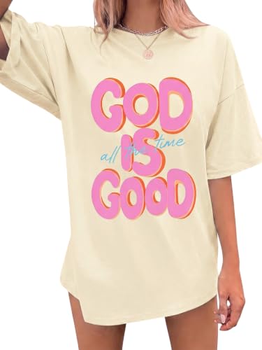 Christian Shirts for Women God is Good Shirt Oversized Jesus Faith Tshirt - color: Apricot, size: Medium