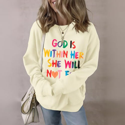 Wrenpies Christian God Is Within Her Sweatshirts for Women Jesus Faith Bible Verse Shirts Inspirational Hoodie Pullover Tops - color: Apricot, size: X-Large