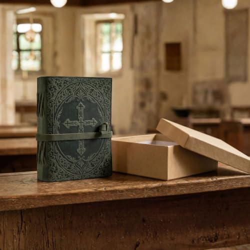 LEATHER VILLAGE Journal Bible Cross Embossed, Forest Green 13x8. - color: Green, size: 13 inches X 8 inches