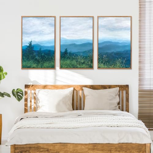 CHDITB 3Pcs Blue Ridge Mountain Forest Framed Canvas Wall Art 16x24 Inch - color: Blue Mountain, size: 16"L x 24"W