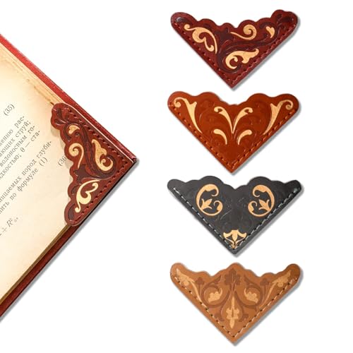 4 PCS Vintage Leather Bookmarks, Elegant Gold Stamped Corner Bookmark Retro Pattern Book Mark Book Accessories Gifts for Book Lovers Women Girls - style: Vintage 1
