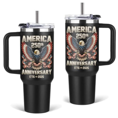 250th Anniversary 40oz Tumbler, with Handle Straw, Insulated Cup - color: Eagle250th