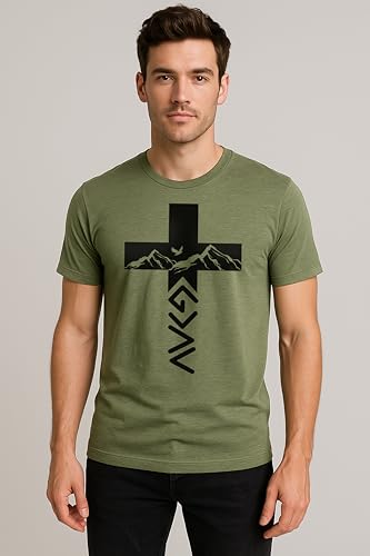 God Greater Than Highs and Lows Shirt – Inspirational Christian Faith Cross Tee - color: Military Green, size: Small