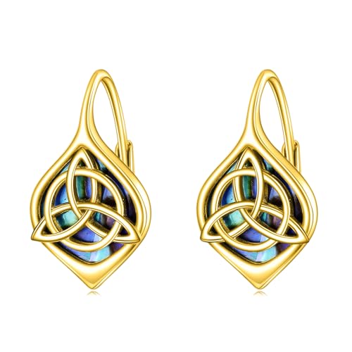 Celtic Trinity Knot Earrings for Women 925 Sterling Silver Triquetra Knot Leverback Abalone Shell Irish Jewelry Tree of Life Gift - style: gold plated celtic knot