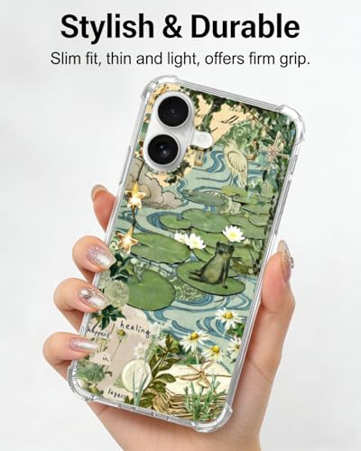 Cute Frog Lotus Pond Phone Case Compatible with iPhone 17, Nature Green Aesthetic Phone Cover for iPhone 17 - color: Frog Lotus Pond
