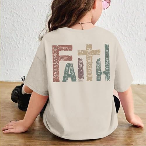 Jesus Shirt for Girls Christian Faith Tshirts Kids Cute Bible Verse Graphic Tees Inspirational God Religious Clothes - color: Apricot, size: 9-10 Years